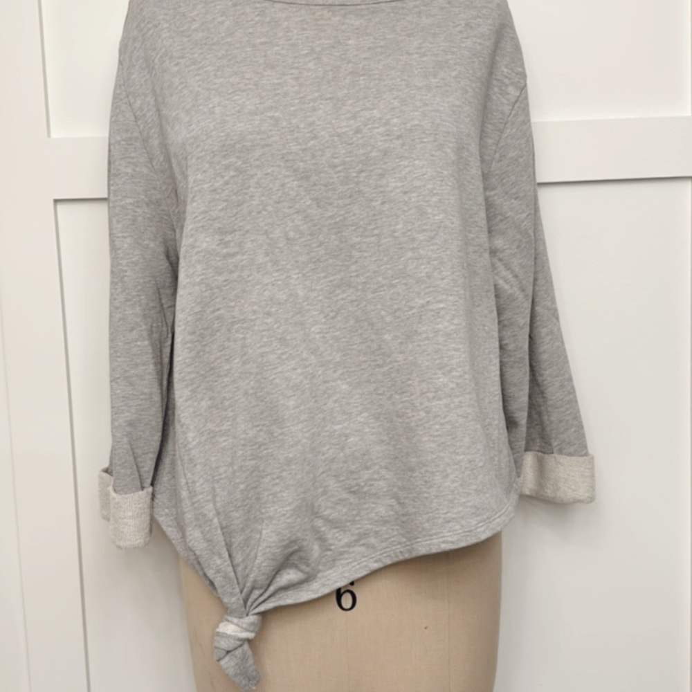 Frame Denim Gray Tie Front Relaxed Sweatshirt
